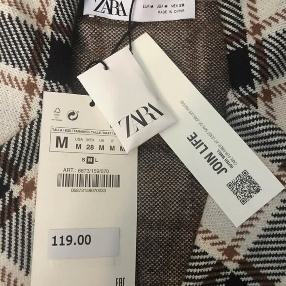 ZARA WOMEN PLAID KNIT COAT OVERSIZED CHECK DOUBLE BREASTED 6873/159 ECRU M NWT - Picture 9 of 9